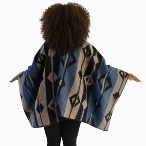 Blue Beige Black Unisex Ethnic Camper Poncho
