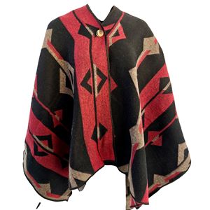 Red Beige Black Unisex Ethnic Camper Poncho