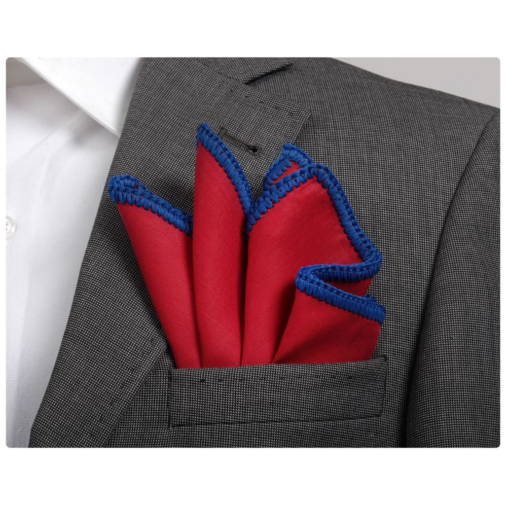 Red Linen Signature Border Pocket Square