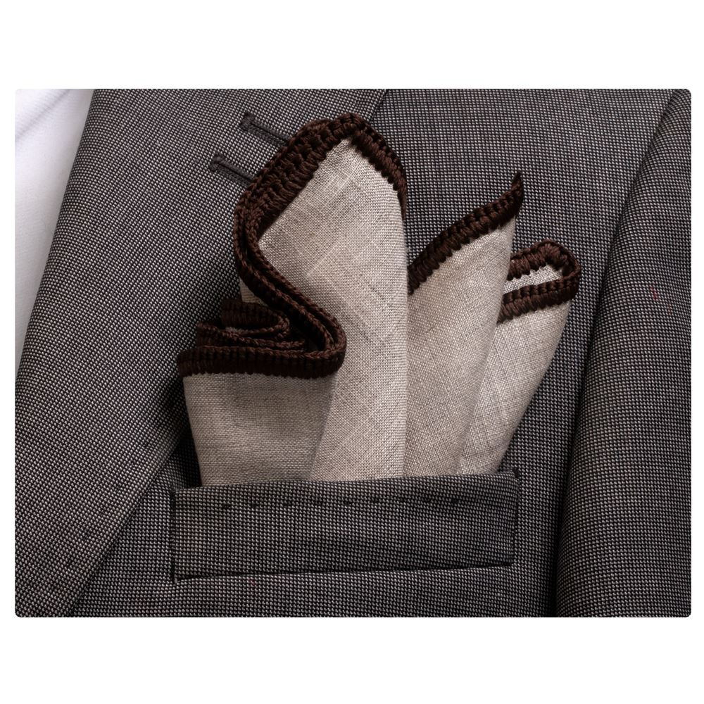 Begie Linen Signature Border Pocket Square