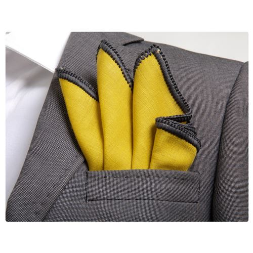 Mustard Linen Signature Border Pocket Square