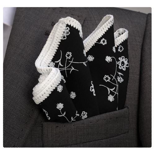 Black Floral Signature Border Pocket Square
