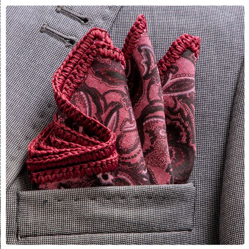 Burgundy Paisley Signature Border Pocket Square