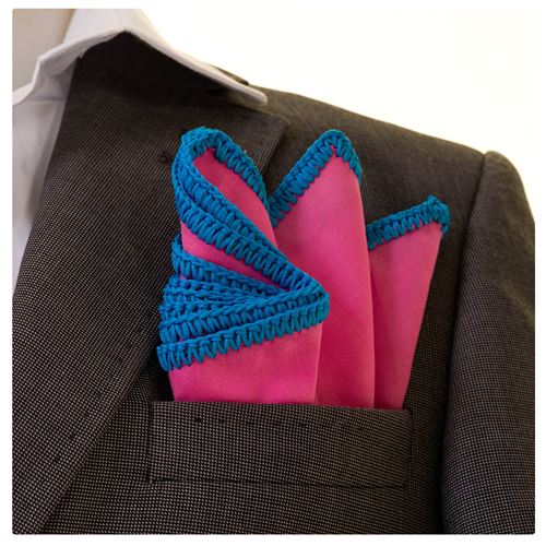 Pink Natural Linen Handmade Signature Border Pocket Square