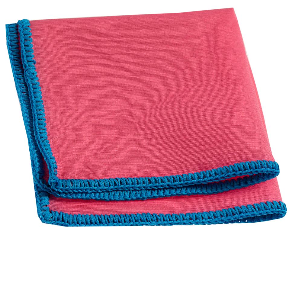 Pink Natural Linen Handmade Signature Border Pocket Square