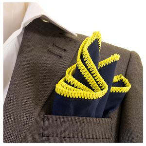 Navy Linen with Handcrafted Knit Signature Border Pocket Square
