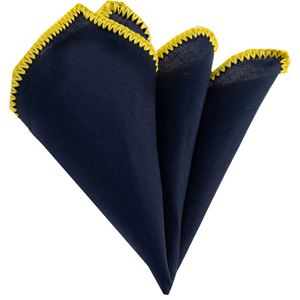 Navy Linen with Handcrafted Knit Signature Border Pocket Square