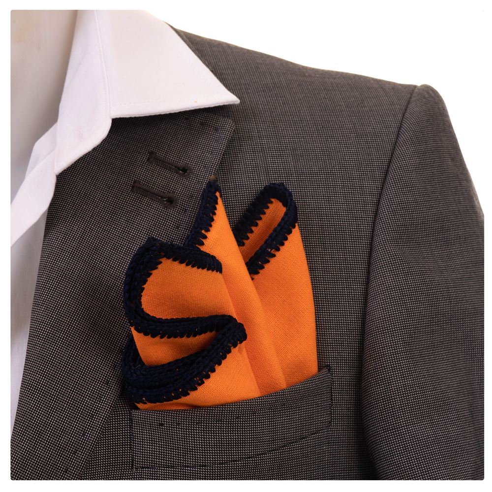 Orange Woven Linen Signature Border Pocket Square