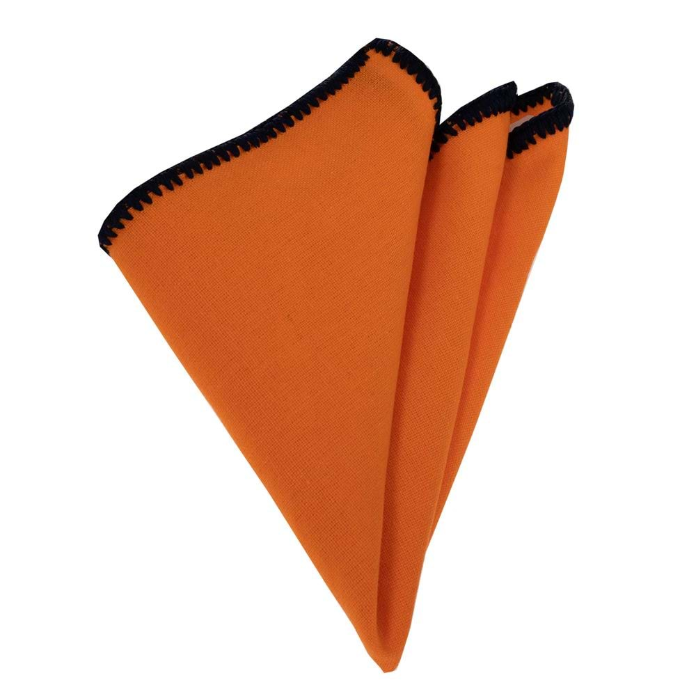 Orange Woven Linen Signature Border Pocket Square