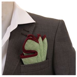 Green Organic Linen with Handmade Knit Signature Border Pocket Square