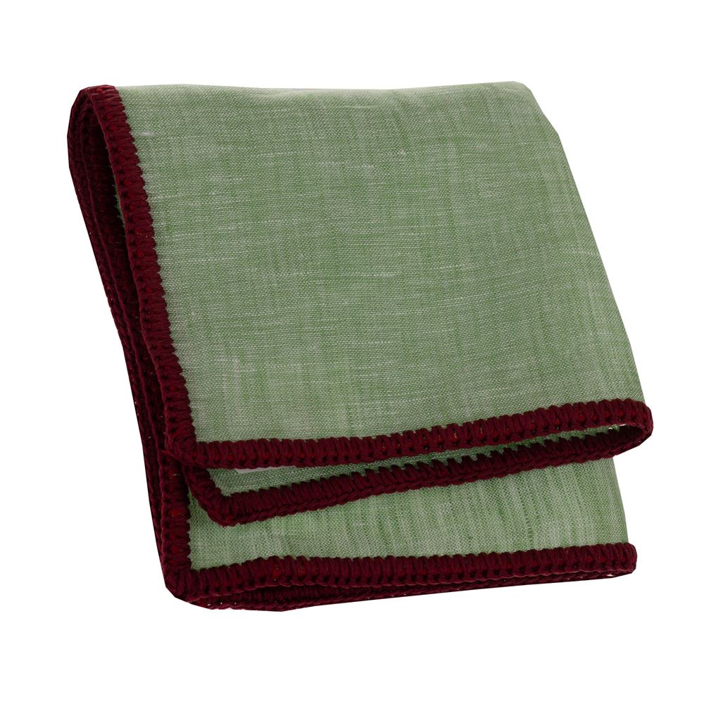 Green Organic Linen with Handmade Knit Signature Border Pocket Square