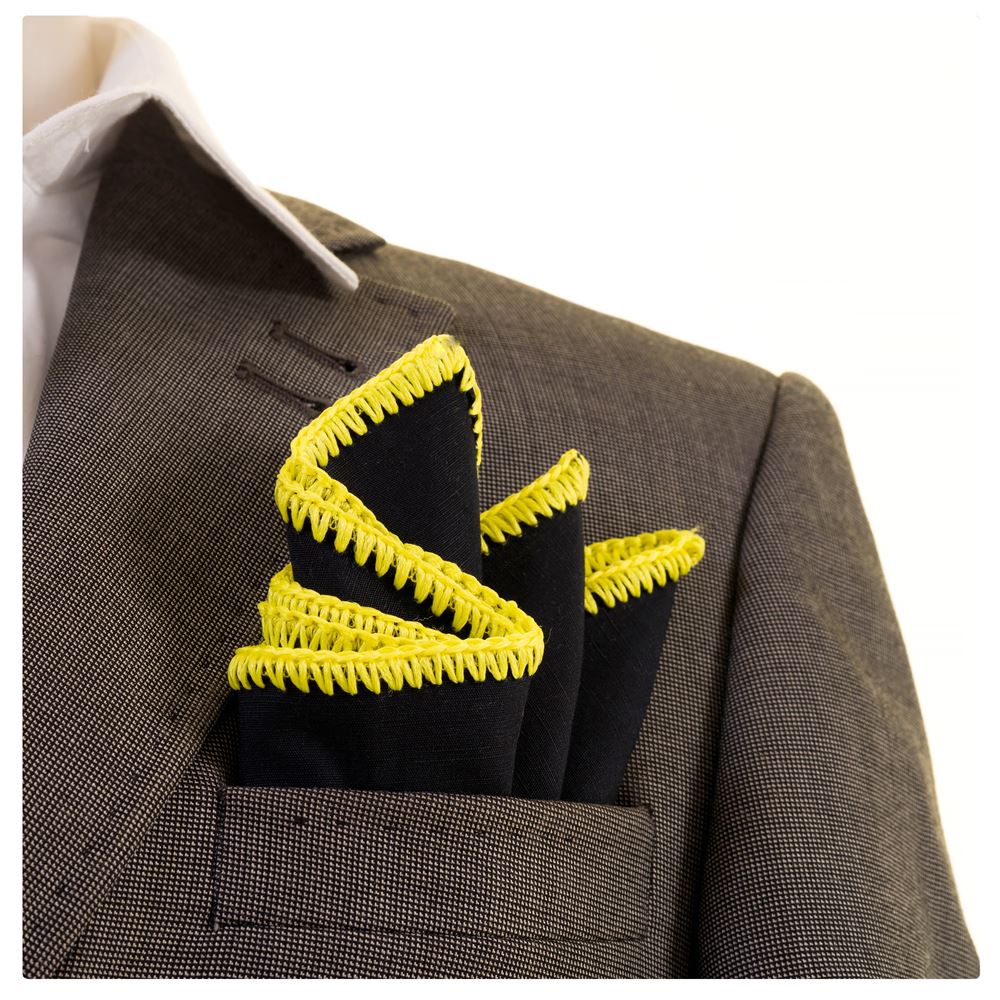 Black Woven Linen Signature Border Pocket Square