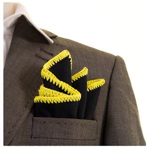Black Woven Linen Signature Border Pocket Square