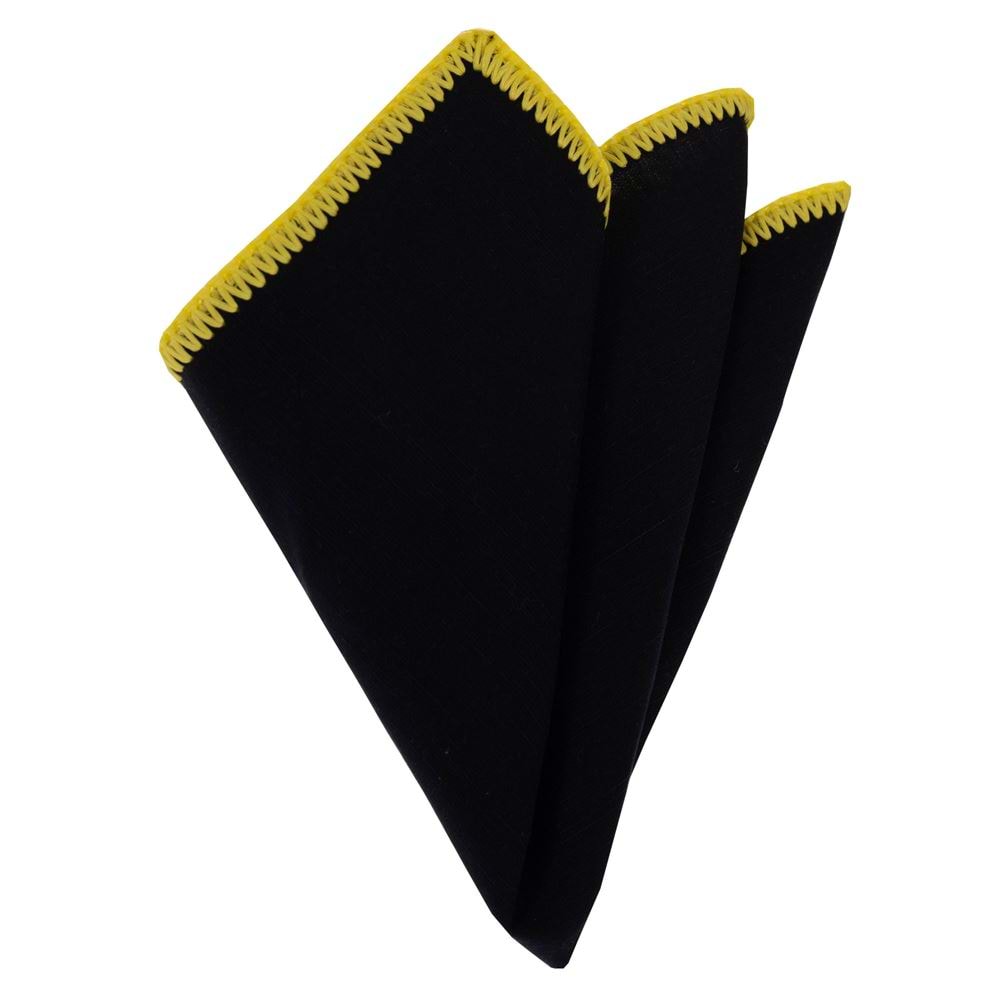 Black Woven Linen Signature Border Pocket Square