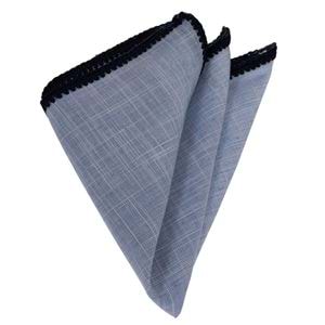 Blue Linen with Handcrafted Knit Signature Border Pocket Square