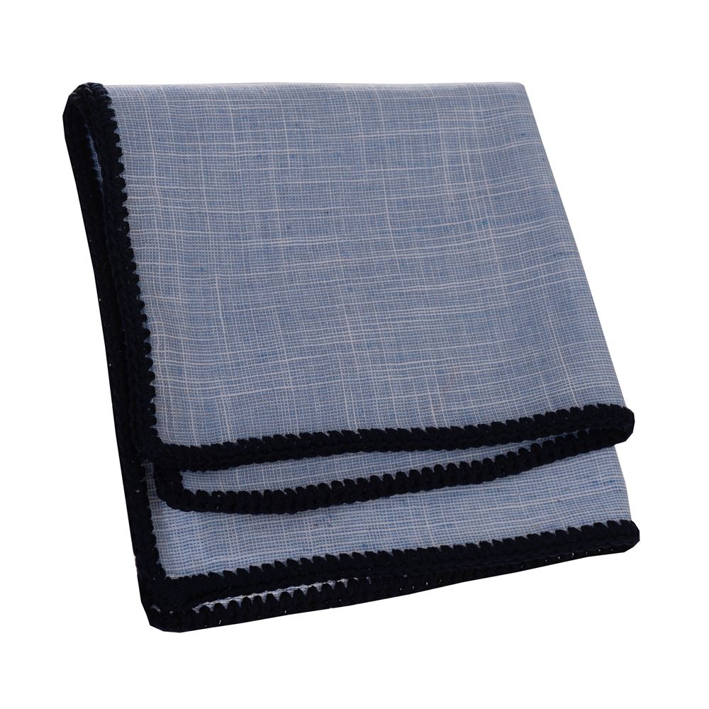 Blue Linen with Handcrafted Knit Signature Border Pocket Square