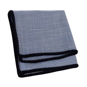 Blue Linen with Handcrafted Knit Signature Border Pocket Square