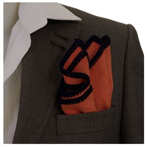 Orange Linen with Handcrafted Knit Signature Border Pocket Square
