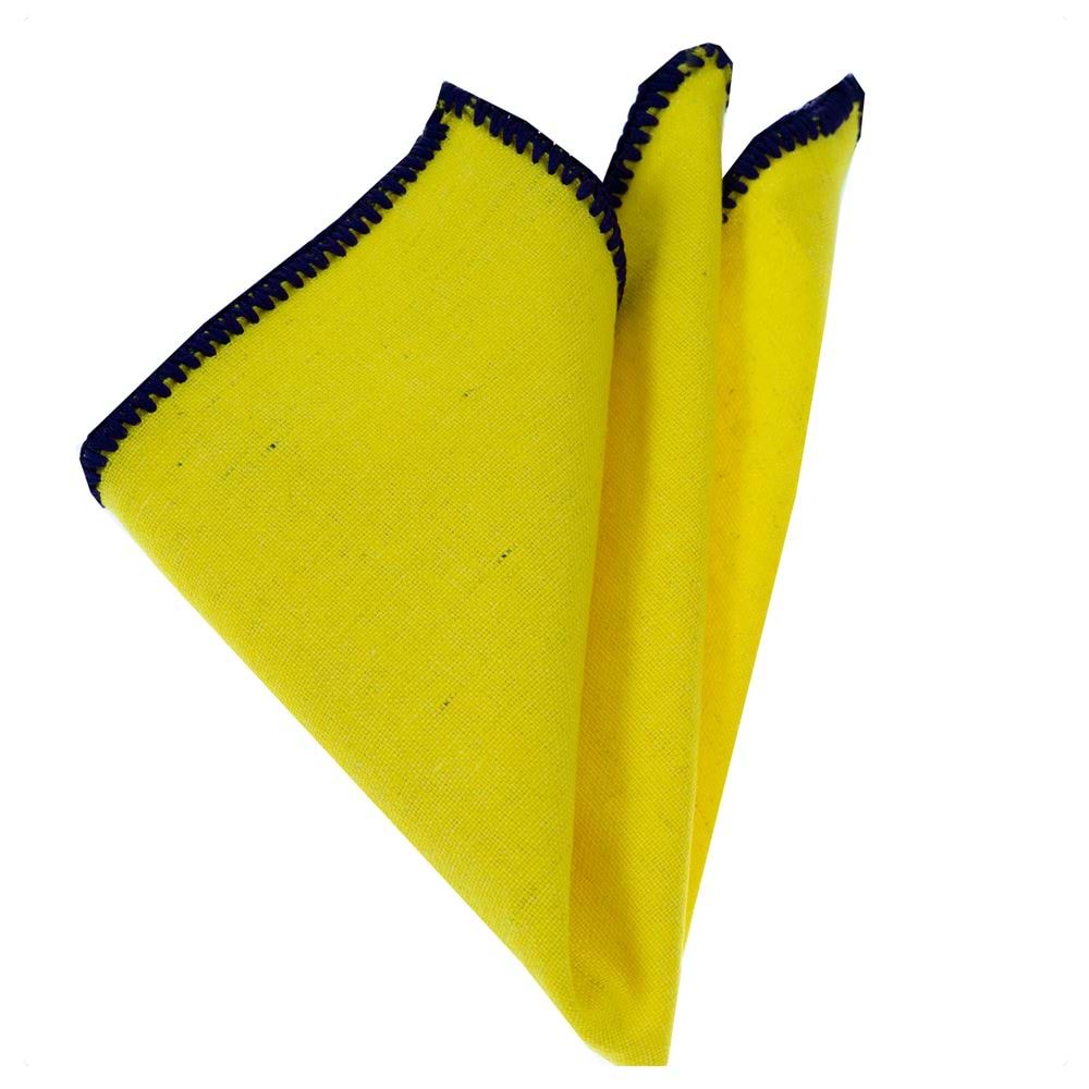 Yellow Woven Linen Signature Border Pocket Square