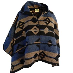 Blue Beige Black Hooded Unisex Ethnic Camper Poncho