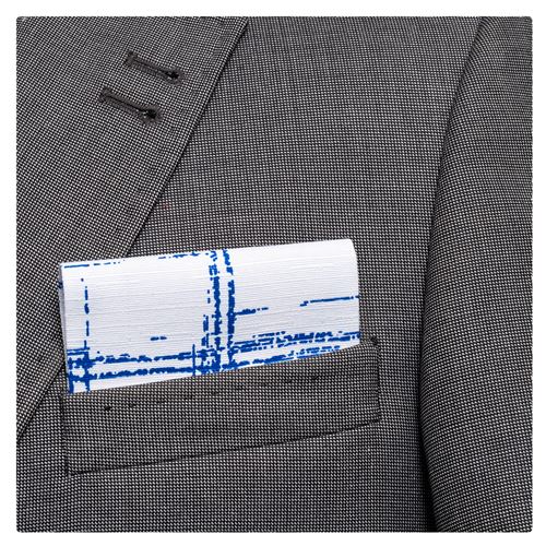 White Blue Designer Pre Folded Hanky