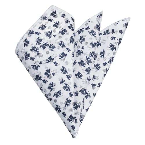 Navy Floral White Pocket Square