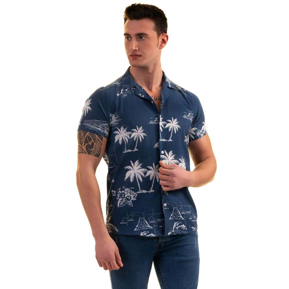 Indigo Blue Hawaiian Men's Short Sleeves Shirt