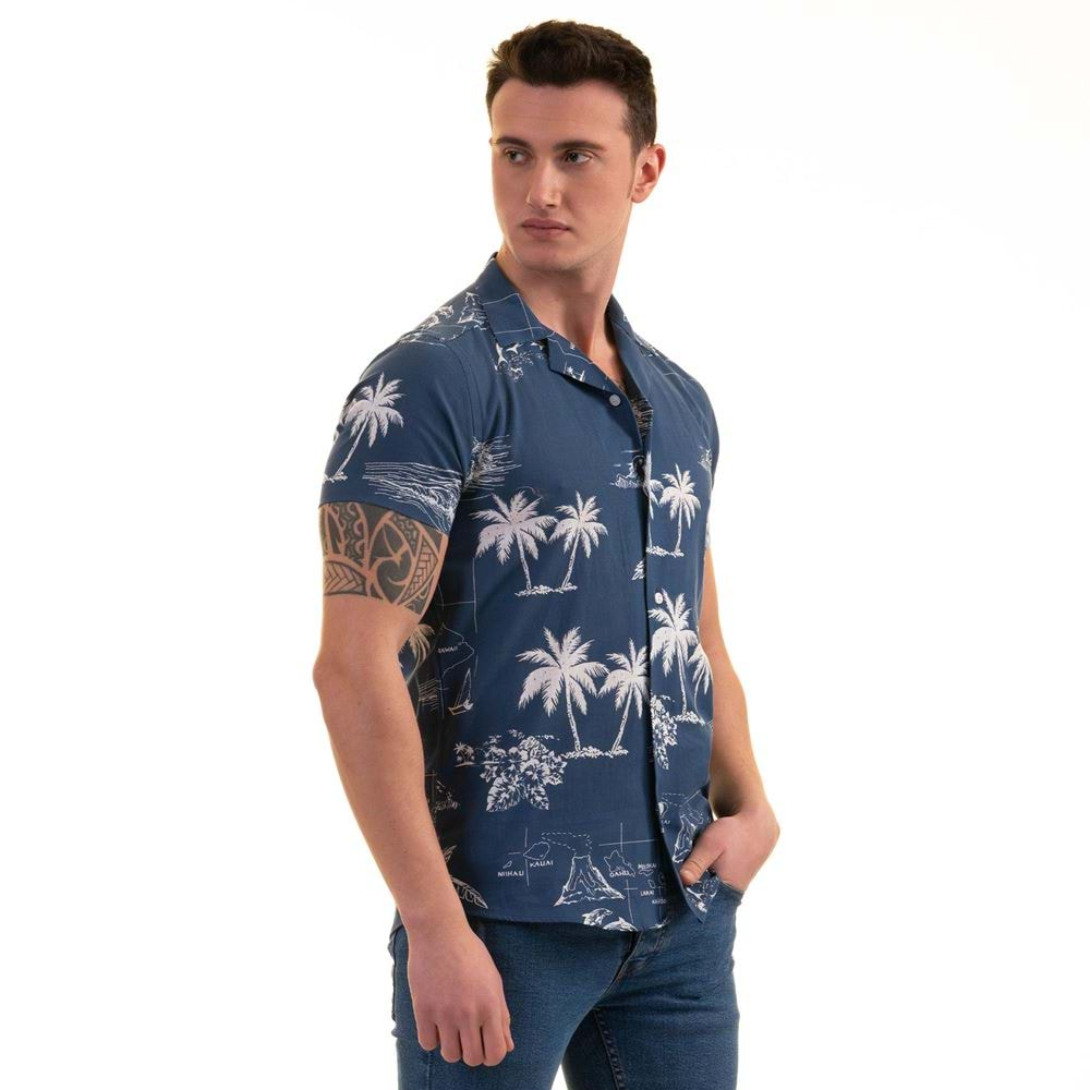 Indigo Blue Hawaiian Men's Short Sleeves Shirt