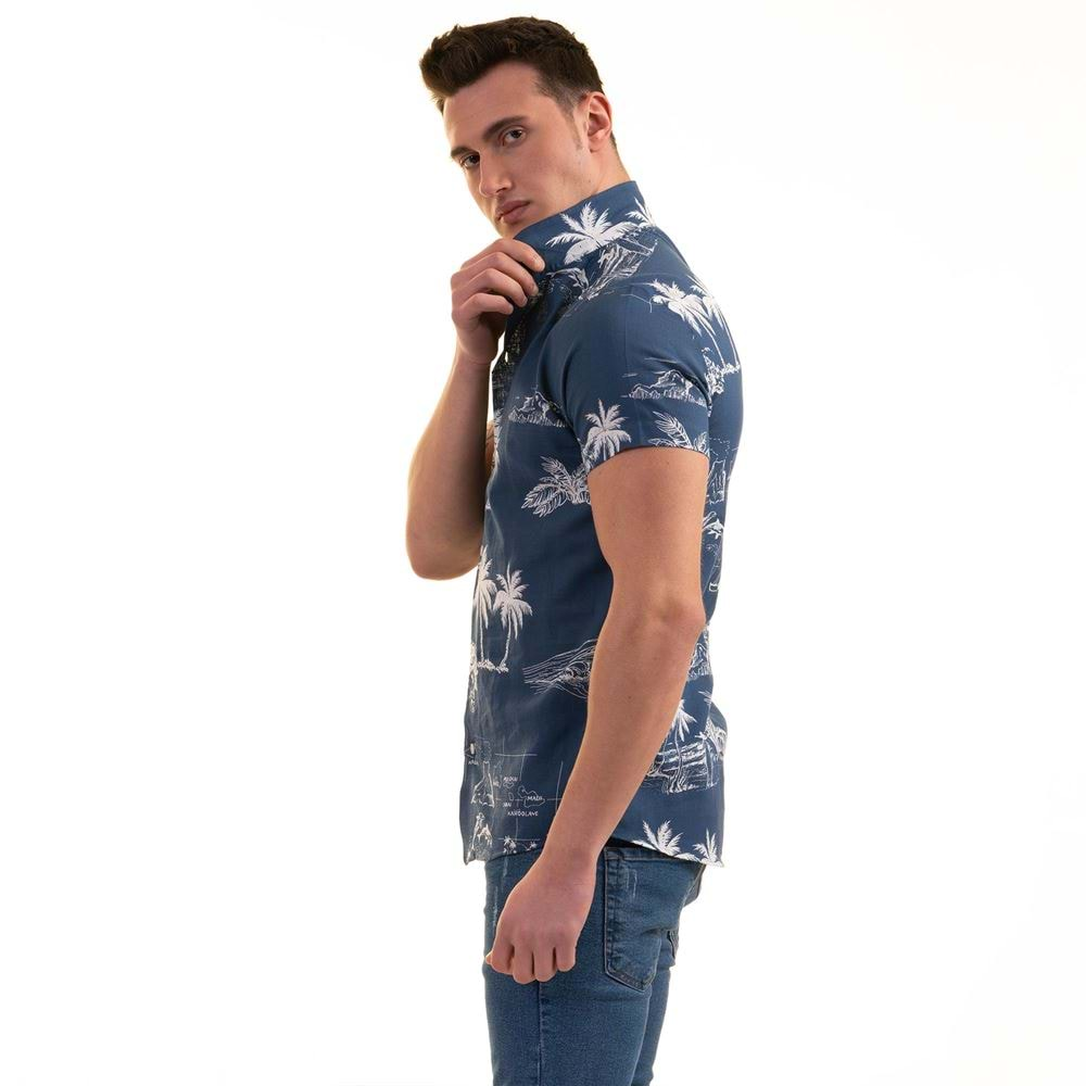 Indigo Blue Hawaiian Men's Short Sleeves Shirt