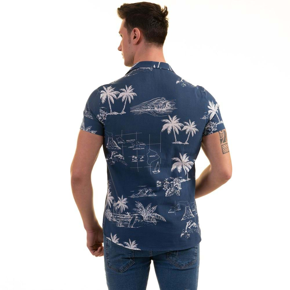 Indigo Blue Hawaiian Men's Short Sleeves Shirt