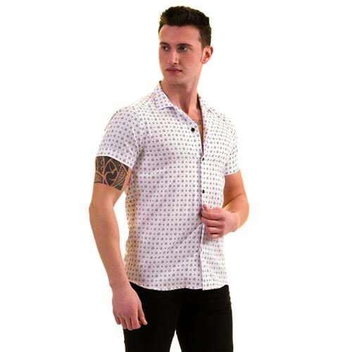 Black White Printed Men's Short Sleeves Shirt