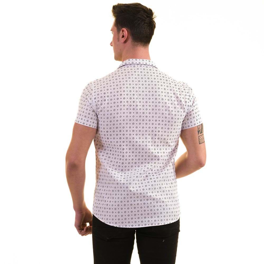 Black White Printed Men's Short Sleeves Shirt
