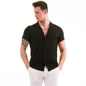 Black Basic Viscose Men's Short Sleeves Shirt