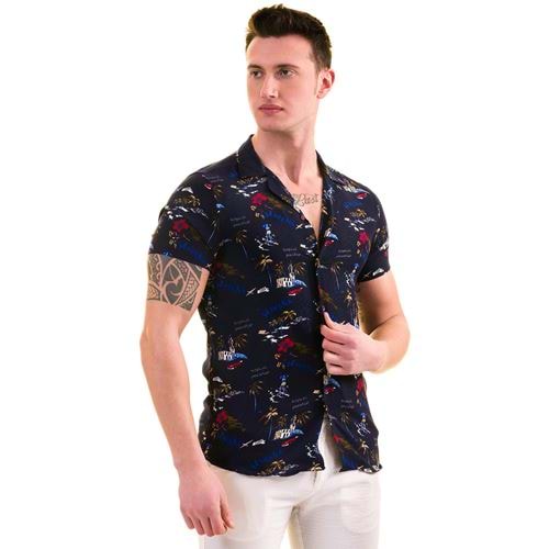 Navy Red Blue Havana Men's Short Sleeves Shirt