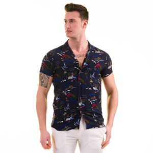 Navy Red Blue Havana Men's Short Sleeves Shirt