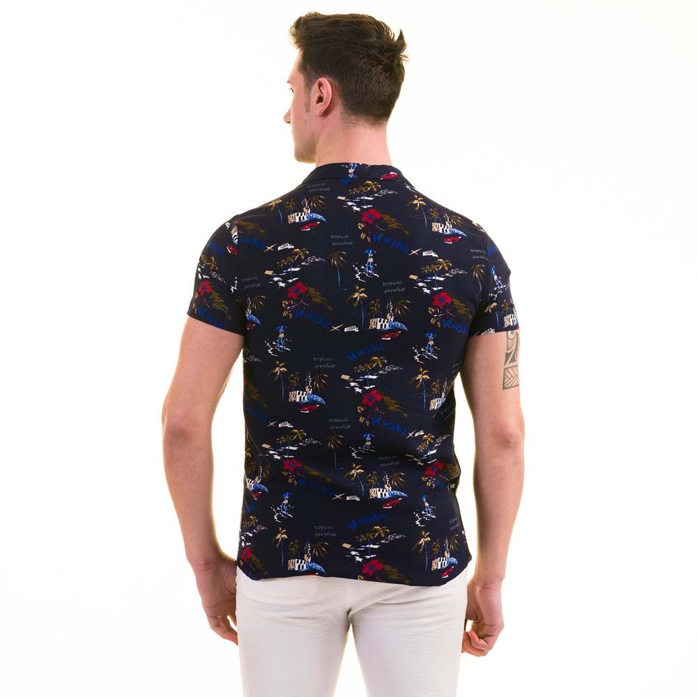 Navy Red Blue Havana Men's Short Sleeves Shirt