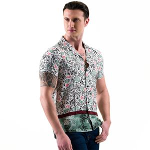 Khaki Green Floral Printed Special Cut Men's Camp Collar Short Sleeves Shirt