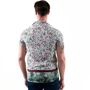 Khaki Green Floral Printed Special Cut Men's Camp Collar Short Sleeves Shirt