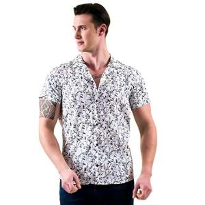 Brown and Navy Floral Men's Camp Collar Short Sleeves Shirt