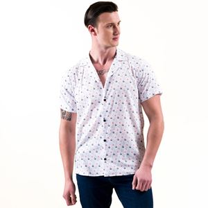 Brown and Navy Floral Men's Camp Collar Short Sleeves Shirt