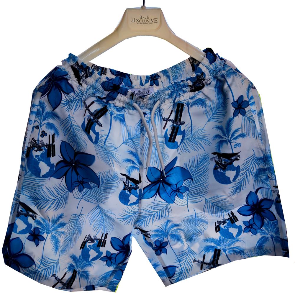 Blue White Tropical Men's Hawaiian Summer Shirt and Short Set