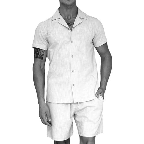 White Linen Cotton Men's Hawaiian Summer Shirt and Short Set