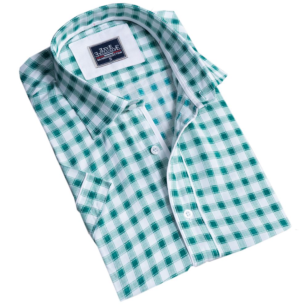 Green White Squares Men's Short Sleeves Shirt