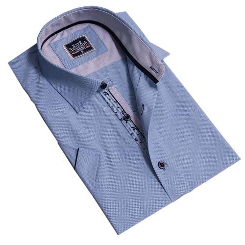 Blue White Squares inside Different Men's Short Sleeves Shirt