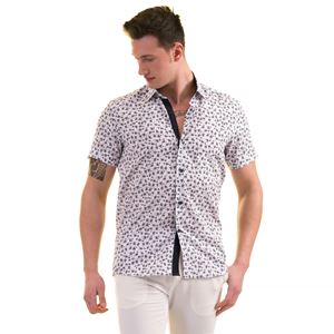 Black Floral White Printed Men's Short Sleeves Shirt