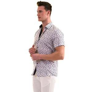 Black Floral White Printed Men's Short Sleeves Shirt