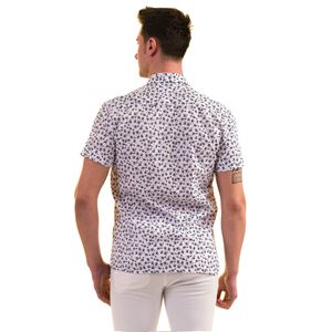 Black Floral White Printed Men's Short Sleeves Shirt