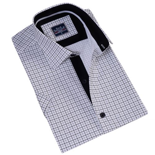 White Black Plaid Men's Short Sleeves Shirt
