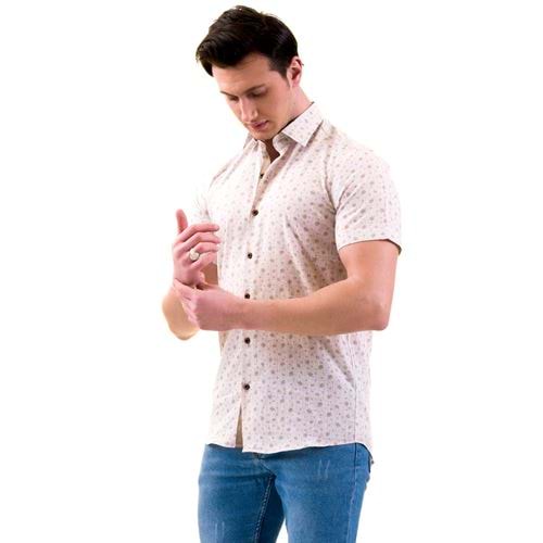 Beige Printed Big Size Men's Short Sleeves Shirt