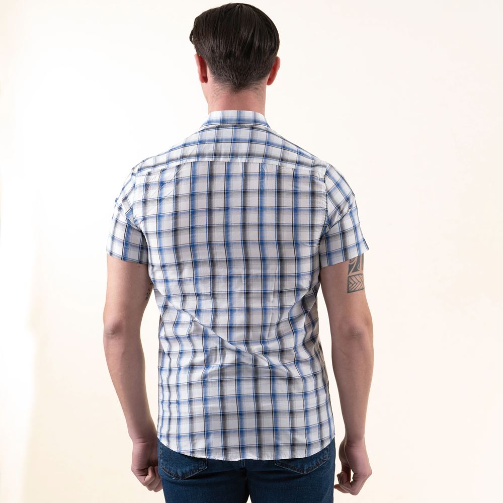 BlueWhite Plaid Summer Men's Short Sleeves Shirt